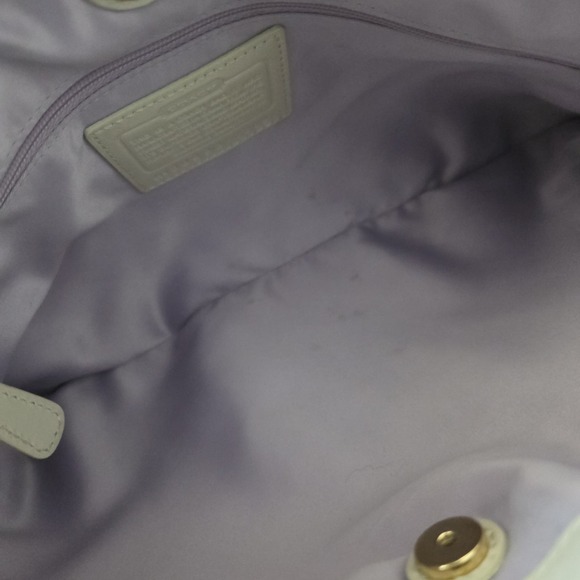 Coach Cricket Leather Tote Shoulder Bag Satchel Purse Medium White Tan Beige - Picture 7 of 16